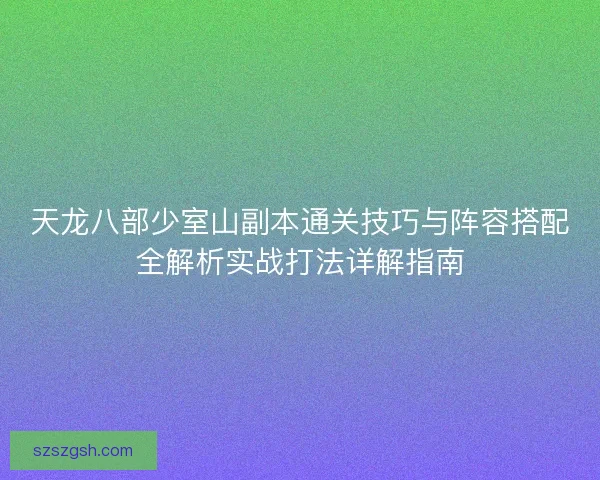 天龙八部少室山副本通关技巧与阵容搭配全解析实战打法详解指南