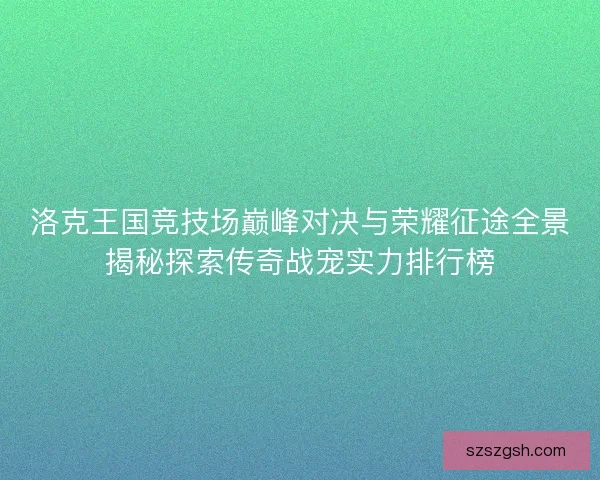 洛克王国竞技场巅峰对决与荣耀征途全景揭秘探索传奇战宠实力排行榜